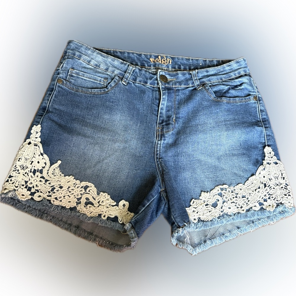 Denim Shorts With Lace Detail Size 14